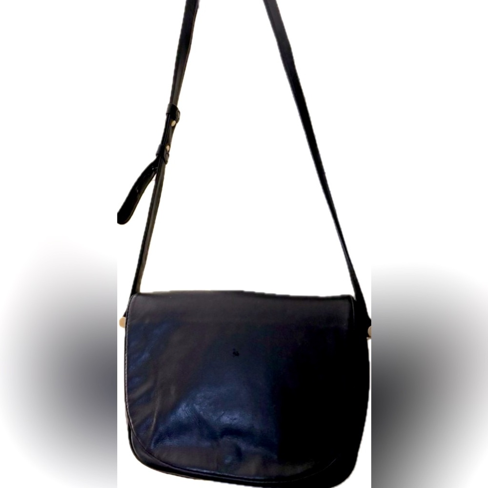 Vintage Perlina New York Black Soft Leather Crossbody Shoulder with Brass